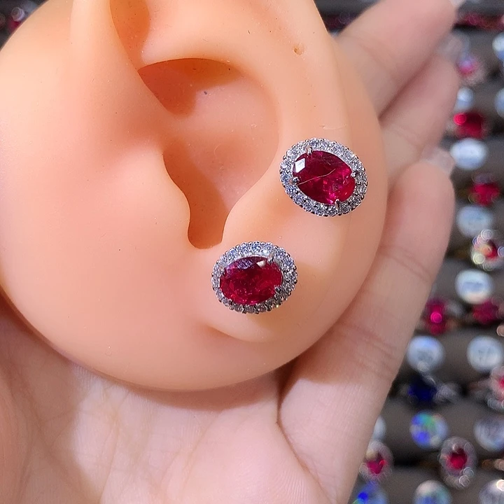 红宝石银S925镶嵌耳饰白68