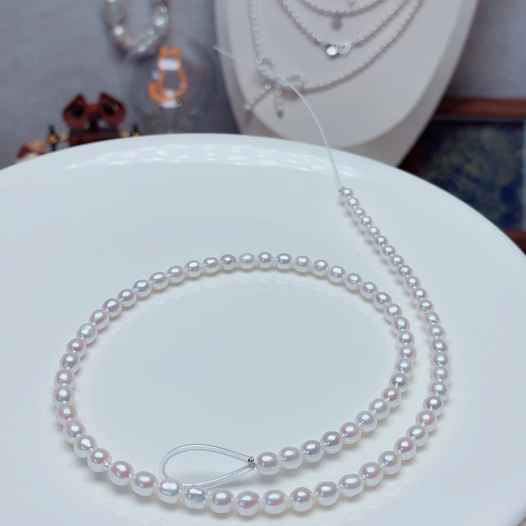 淡水珍珠银S925镶嵌颈饰4-5 异形极光炫彩几乎无暇项链