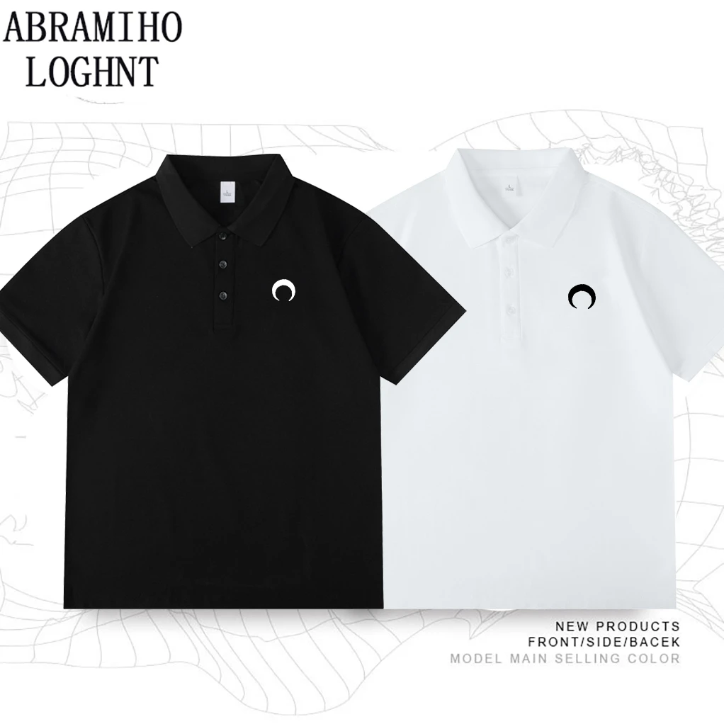 短袖夏季Polo衫特大码男翻领休闲上衣小弯月欧美潮牌情侣半袖INS