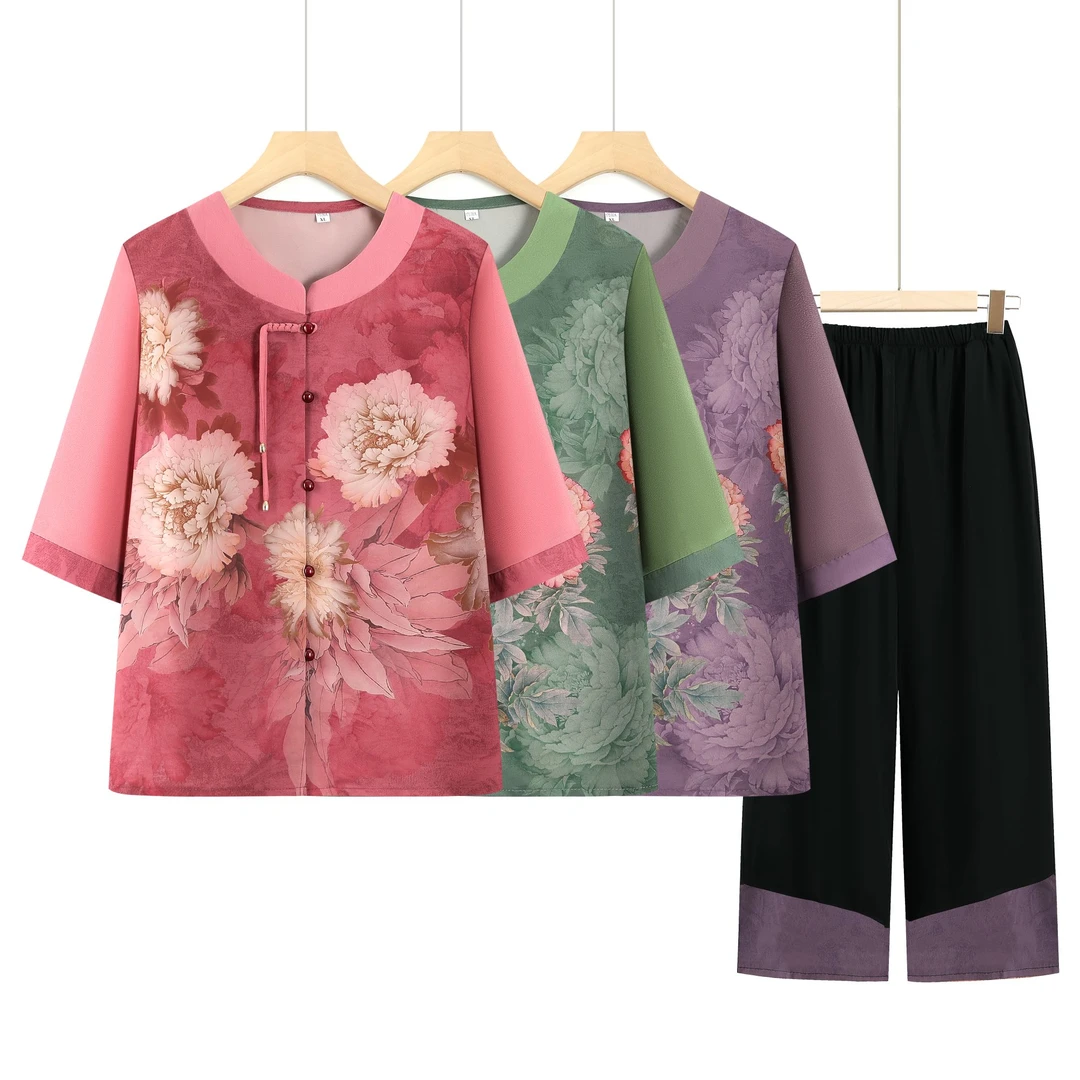 中老年人夏装衬衫女奶奶开衫妈妈装夏季套装老人衣服气质2025新款