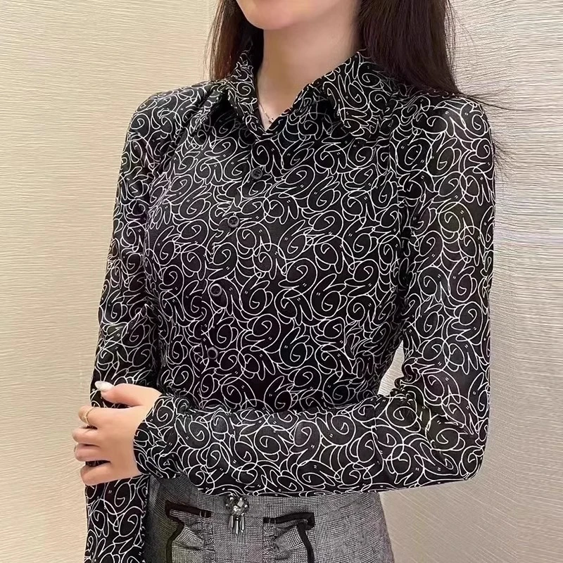 【商场同款】2025春季新款弹力百搭衬衣网纱长袖衬衫摩登猫1300782