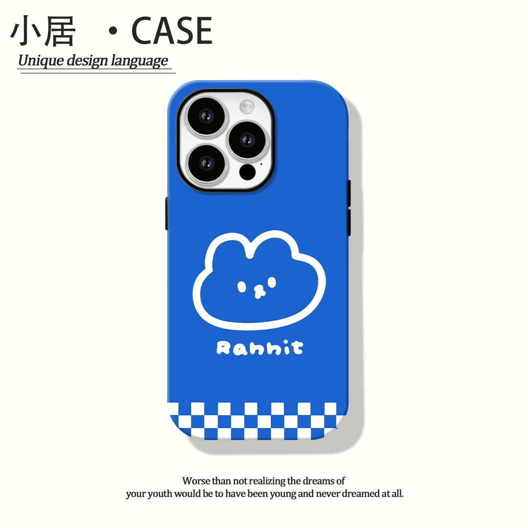 可爱蓝底兔子苹果16pro手机壳适用iPhone15/14菲林全包防摔保护套