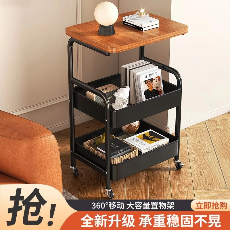 【新疆包邮】中古风置物架可移动客厅复古茶几桌边卧室床头柜收纳架