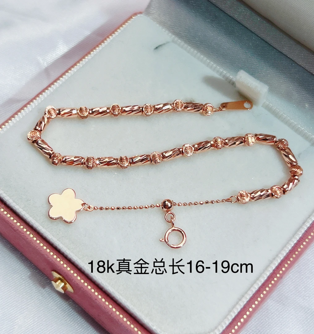 18k金素款珠珠竹节手链