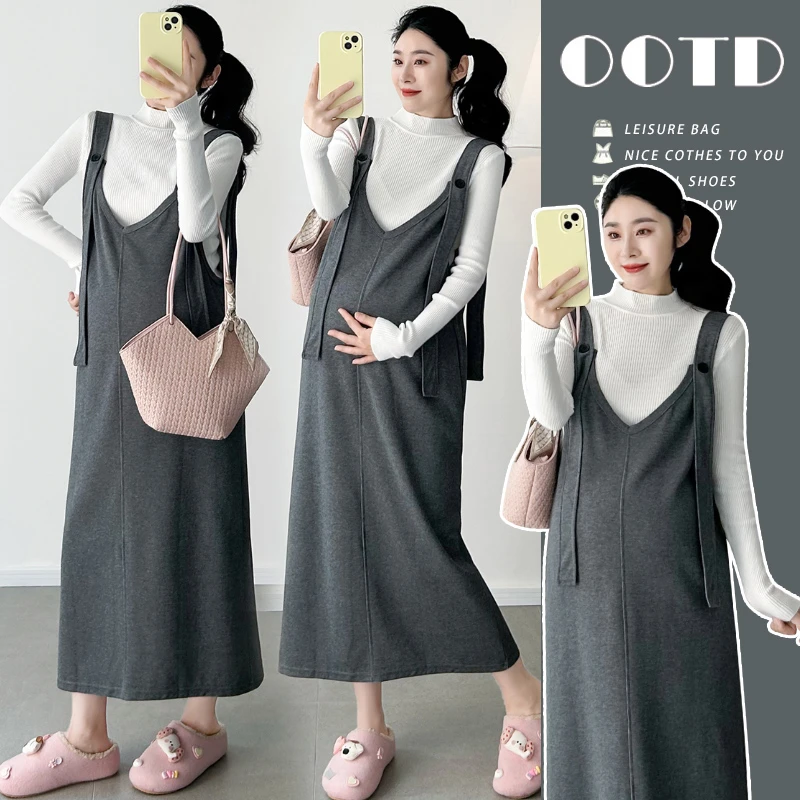 孕妇装秋冬毛衣吊带连衣裙两件套