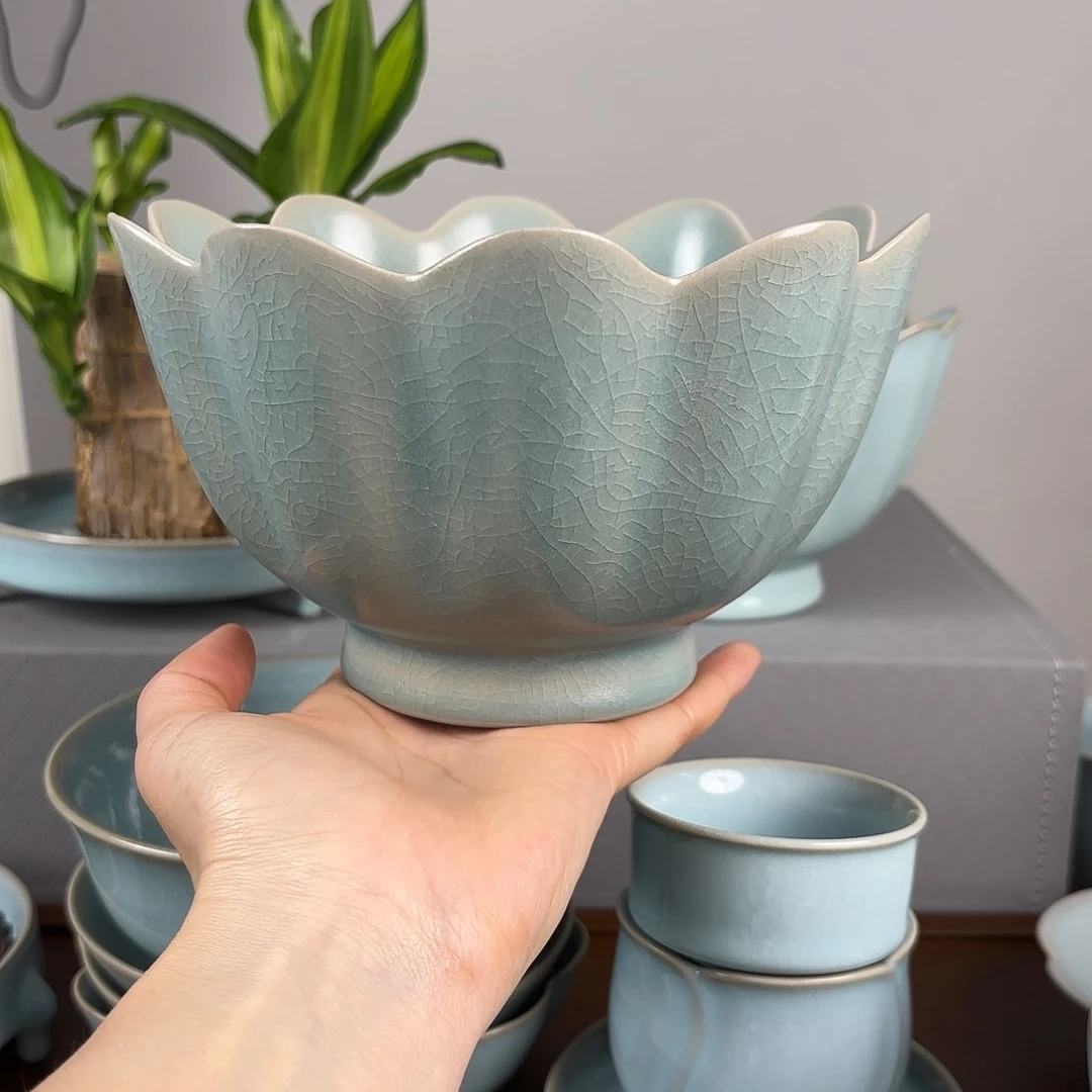 摆件仿古釉大号莲花碗微瑕