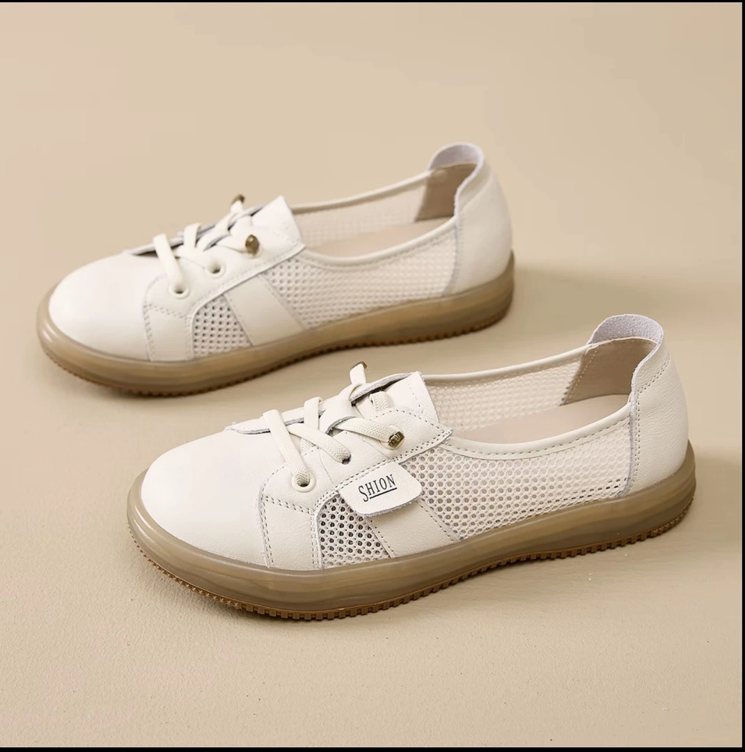 真皮牛皮小白板鞋女夏季女透气浅口2025牛筋软底防臭一脚蹬单鞋