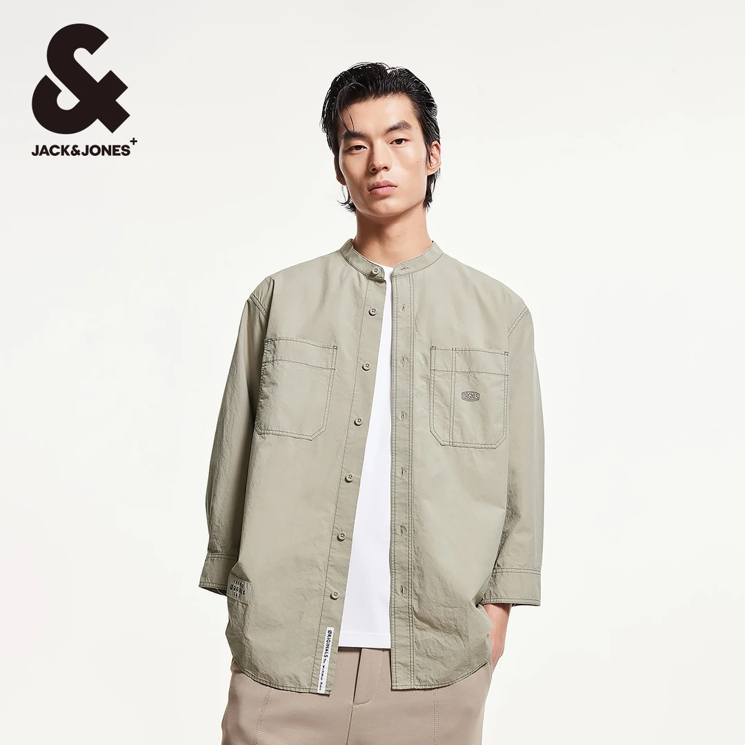 杰克琼斯秋季男士七分袖衬衫时尚百搭潮舒适宽松上衣开衫外套男装