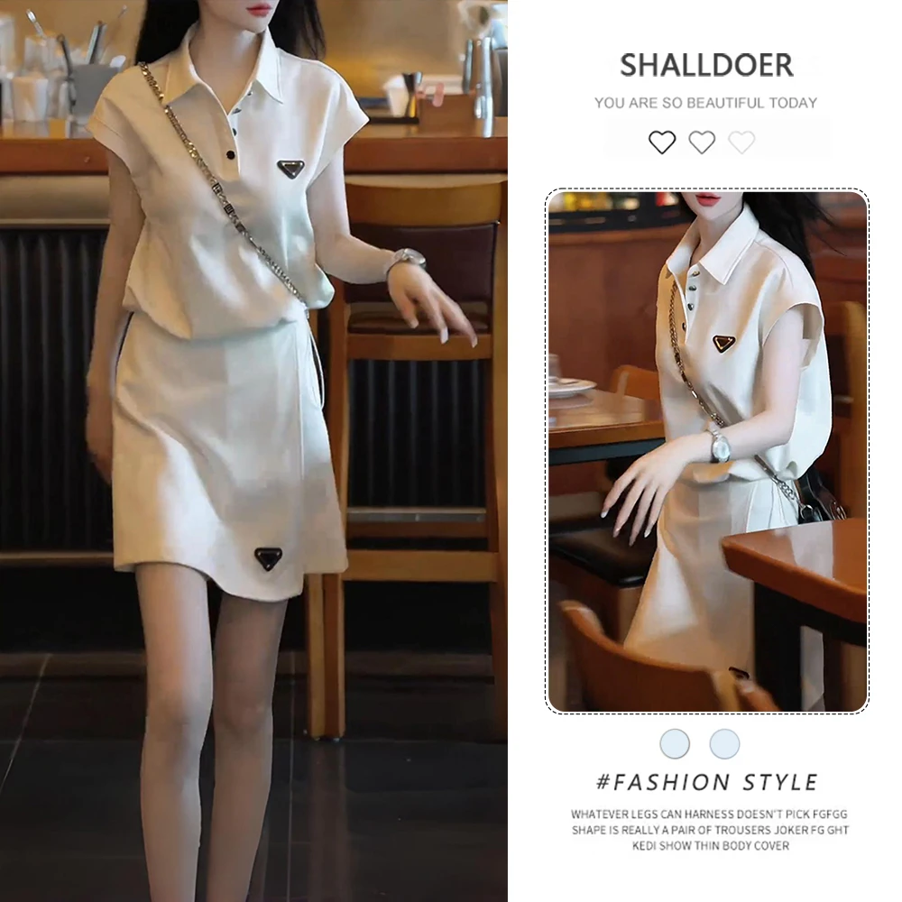 2025年夏季轻熟风显瘦气质套装女时尚polo领小飞袖上衣高级感裙裤
