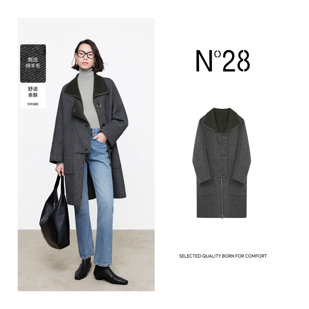 【小小莎专属】N°28时尚复古中长款气质大衣女毛呢外套8352D129