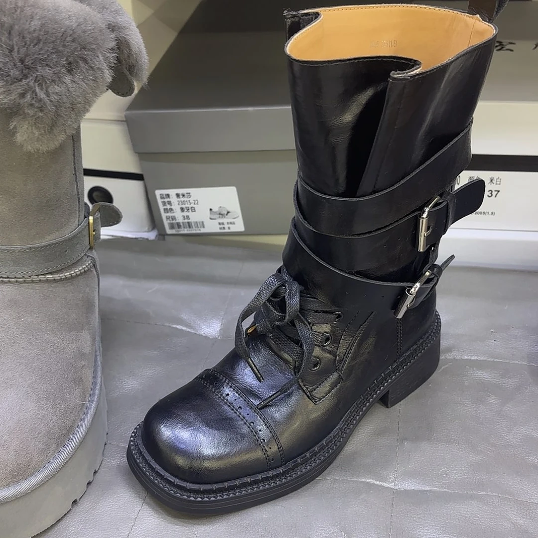 37码全皮黑色马丁靴
