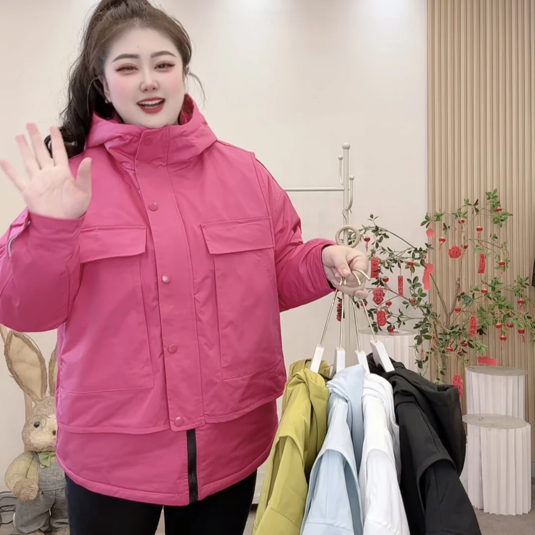 胖胖家*703新款夹棉连帽百搭显瘦大版外套