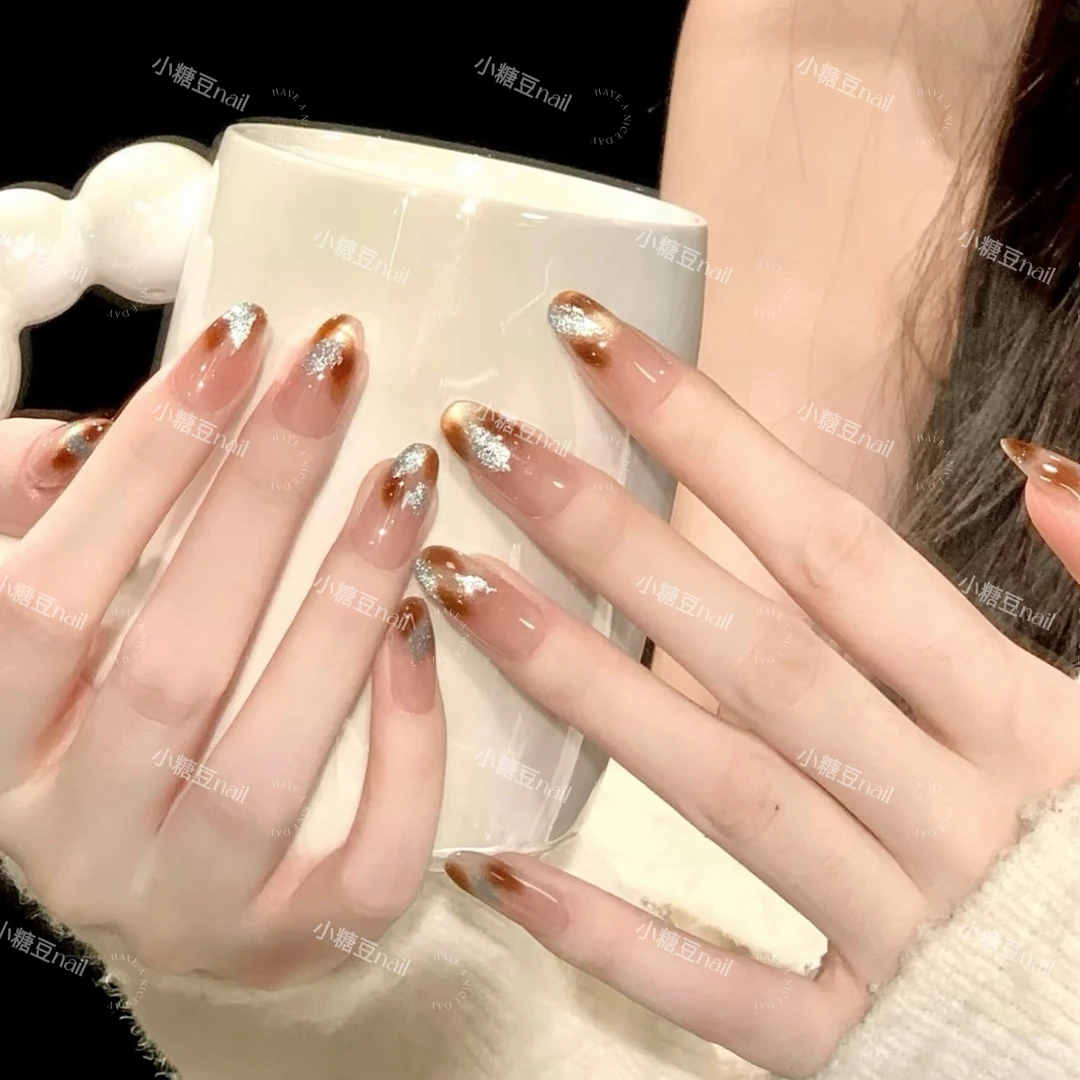 【海盐琥珀】纯手工穿戴甲显白晕染渐变高级穿戴甲中长款气质美甲