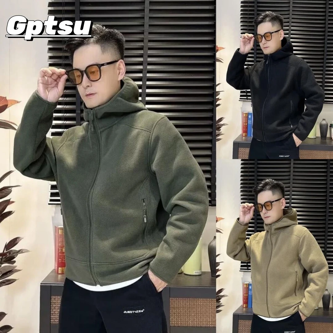 GPTSu春秋季男士新款双面奥粒绒连帽外套简约百搭防风保暖夹克男