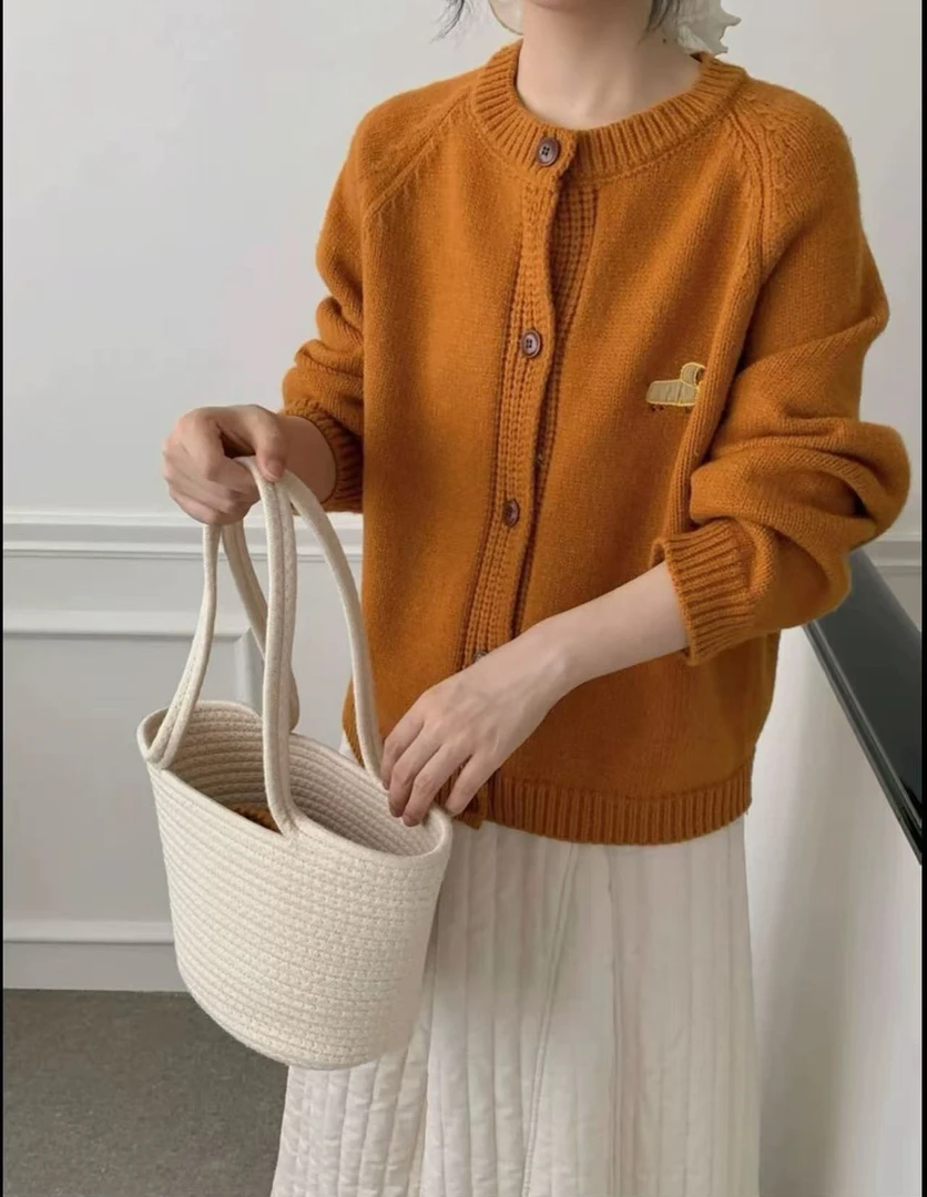 （原版高克重）韩系小狗宽松针织开衫复古2025春秋新款显瘦潮外套