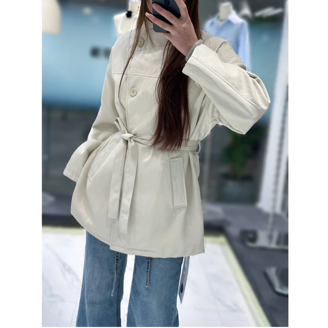 春季显瘦标准收腰设计感宽松型韩版皮衣上衣