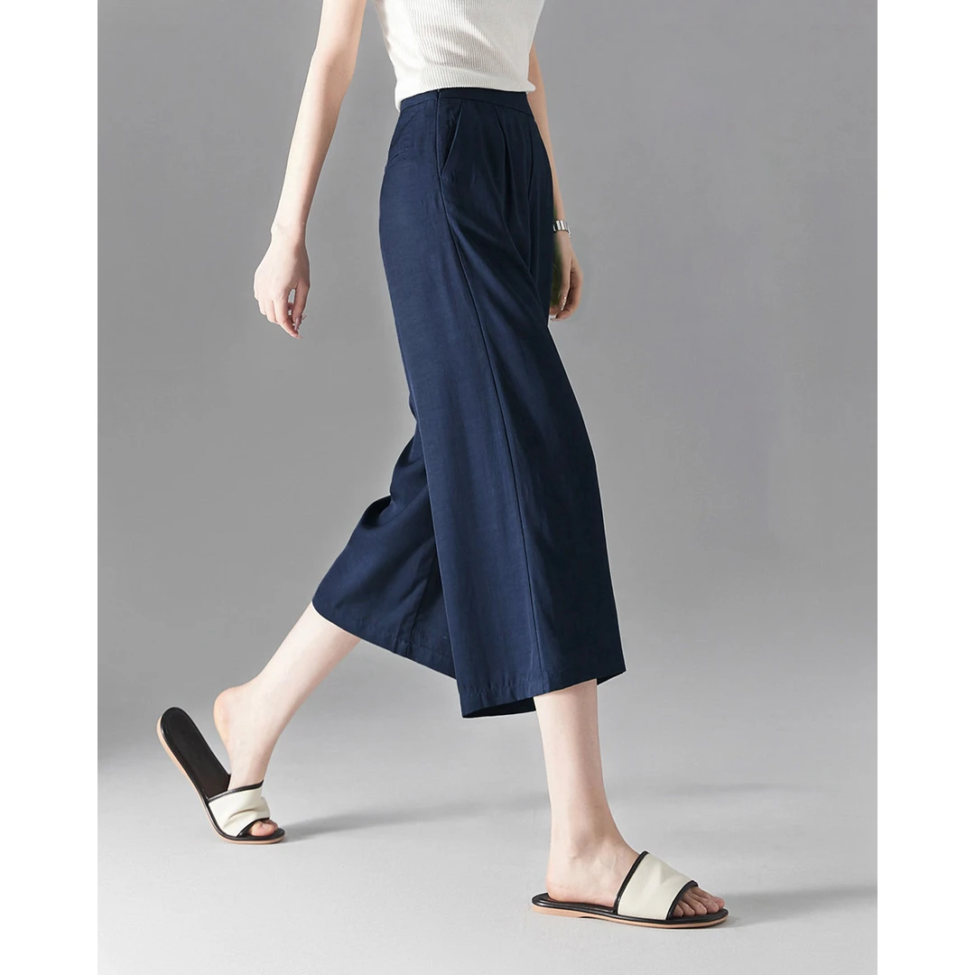 dme德·玛纳夏季松弛感通勤藏肉显瘦阔腿八分休闲裤宽松高腰