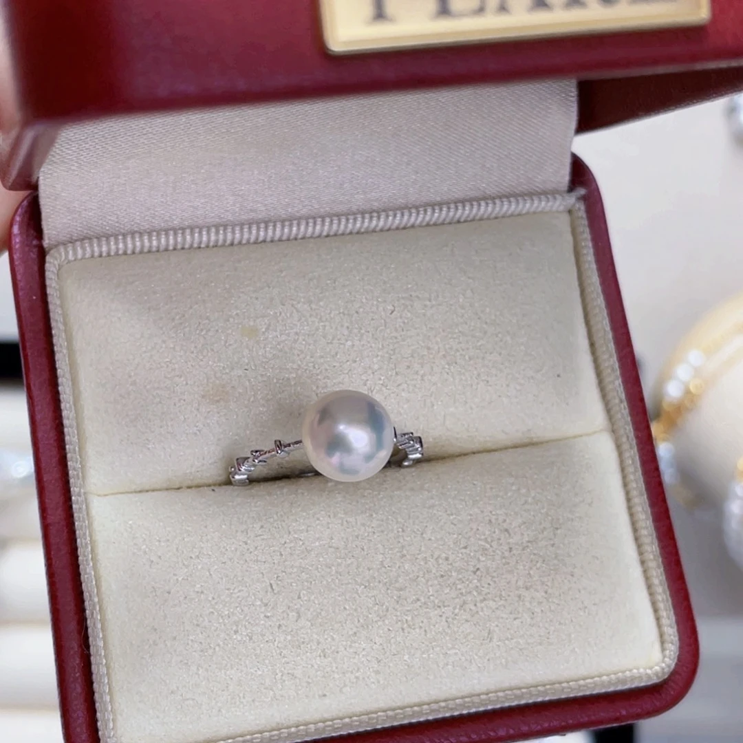 反***猫银S925镶嵌戒指淡水珍珠