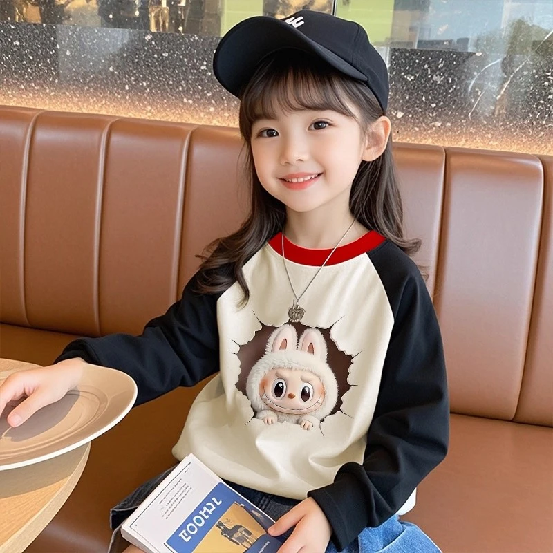 【纯棉】女童春秋长袖T恤2025中小童洋气印花打底衫儿童春秋装上衣t