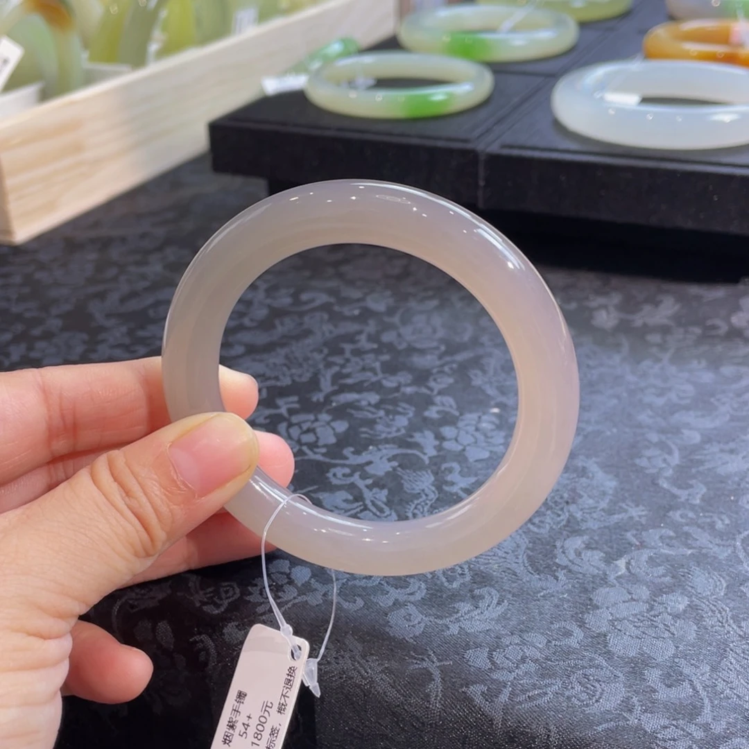 和田玉未镶嵌手镯冰烟紫54