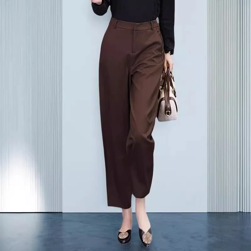 高腰直筒裤女2025春秋款咖色弯刀裤子显瘦垂感阔腿新款九分西装裤