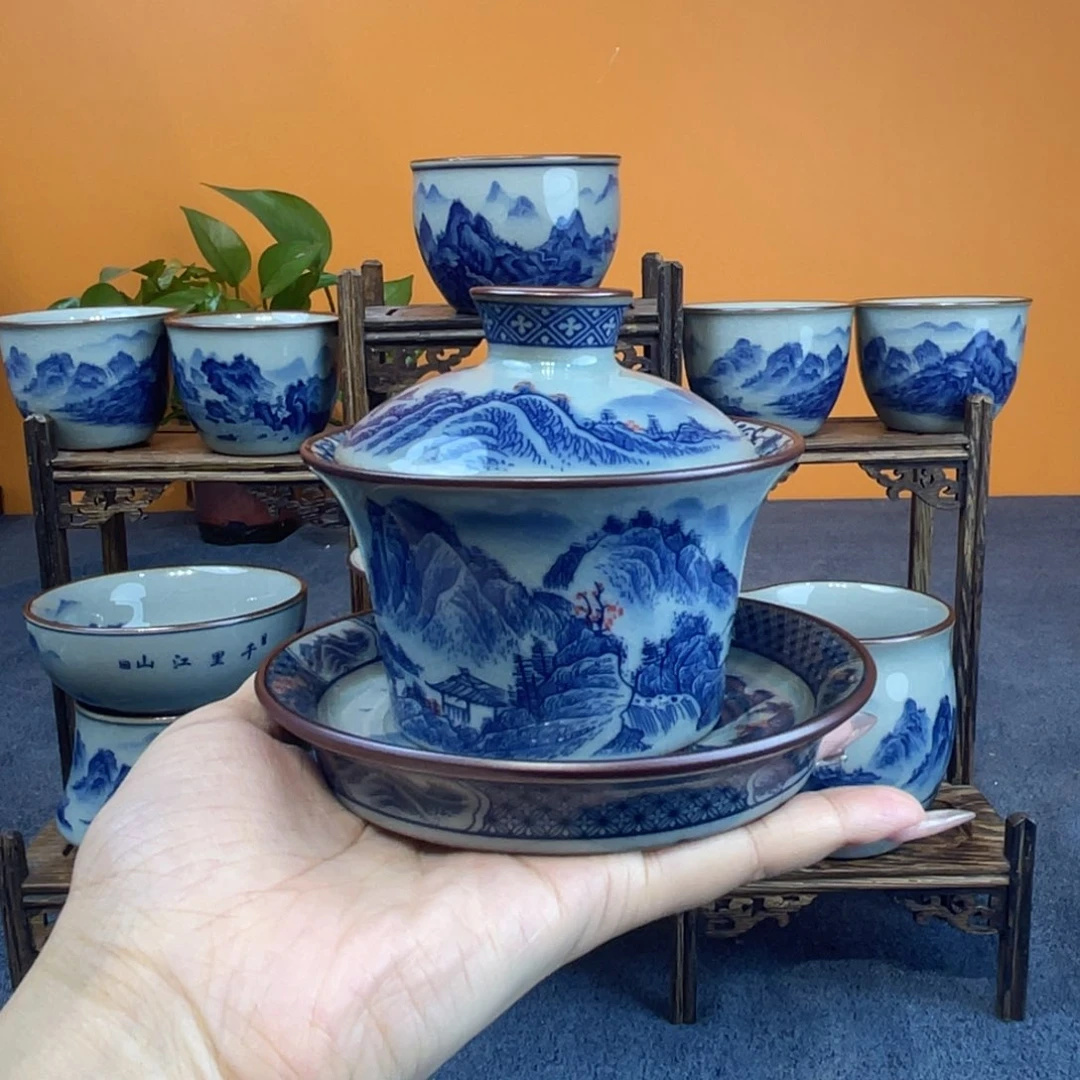 旧***风景德镇陶瓷八件套