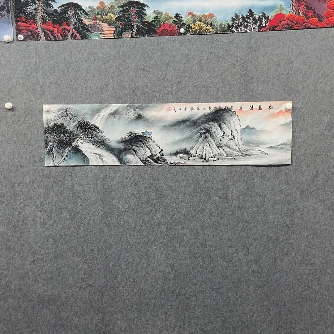 国画四尺对开山水一副