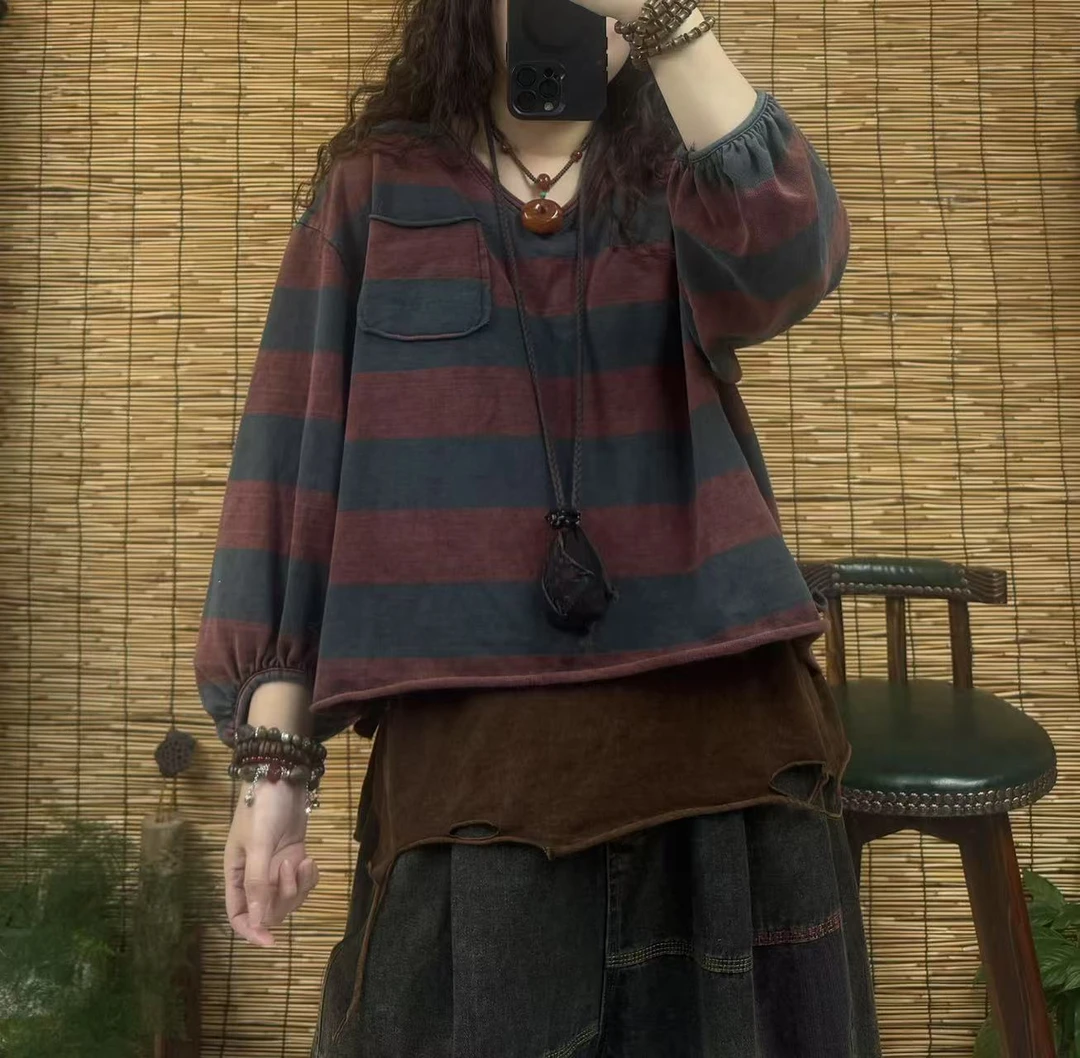 5029-1炒色灯笼袖条纹T恤（长55左右，90-160斤）