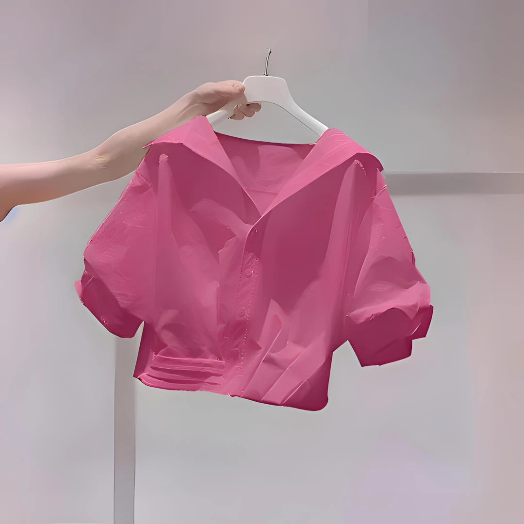 法式甜美气质树莓粉翻领短款衬衫女夏季2025新款洋气减龄短袖衬衣