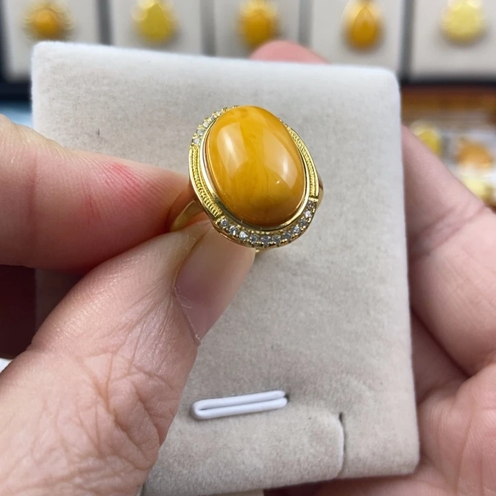 蜜蜡银S925镶嵌戒指戒指