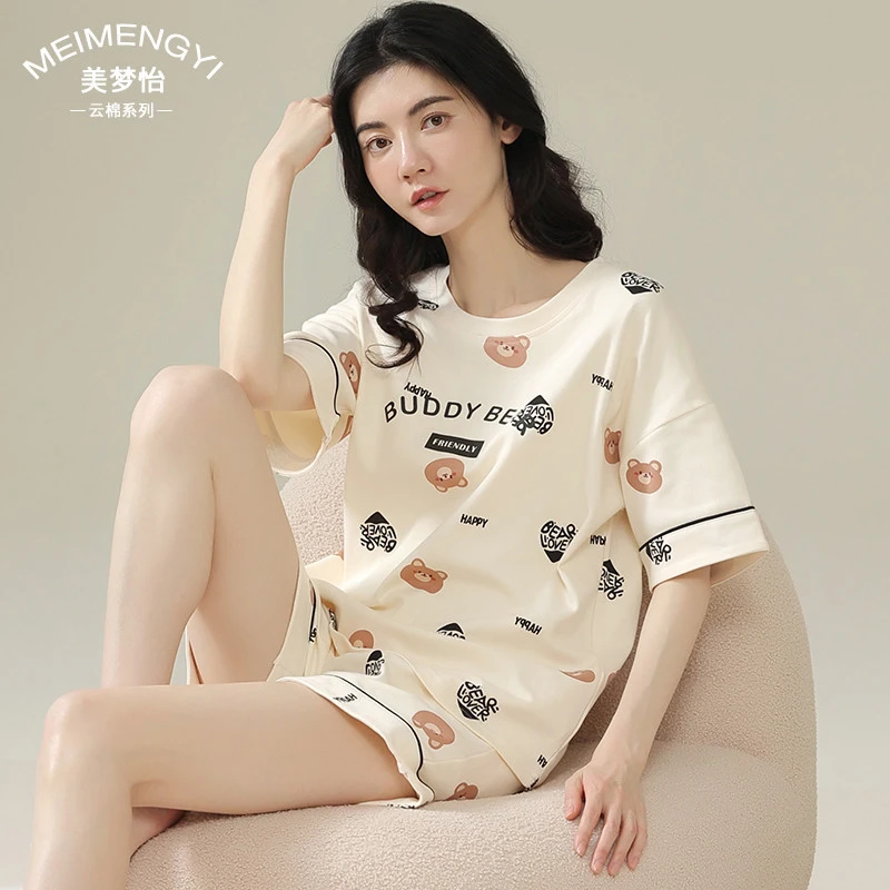 纯棉睡衣女士夏季短袖女款2025年新款小个子可外穿薄款可爱家居服