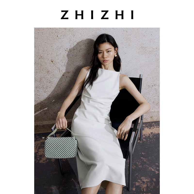 致知 麦秀令 无袖收腰连衣裙女2025夏季新款优雅长裙ZZ2EMWL9017
