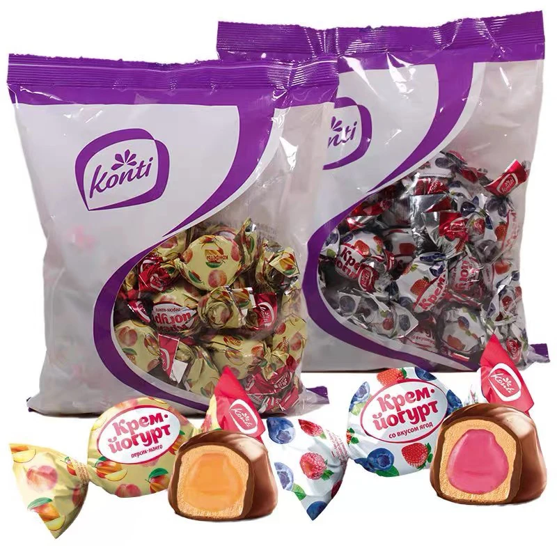 俄罗斯原装进口KONTI牌奶油酸奶浆果味多种口味巧克力夹心糖果
