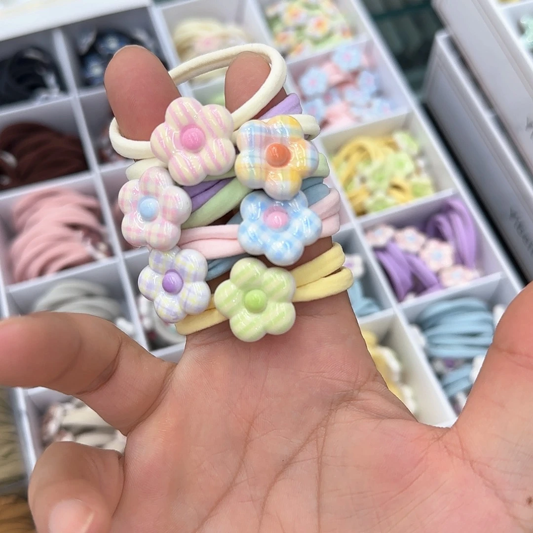 非金属布艺L20浅彩色花朵发圈10根