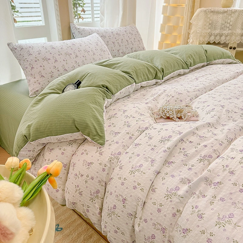【小苍兰】有氧提花双层纱韩版碎花柔软透气四件套床单