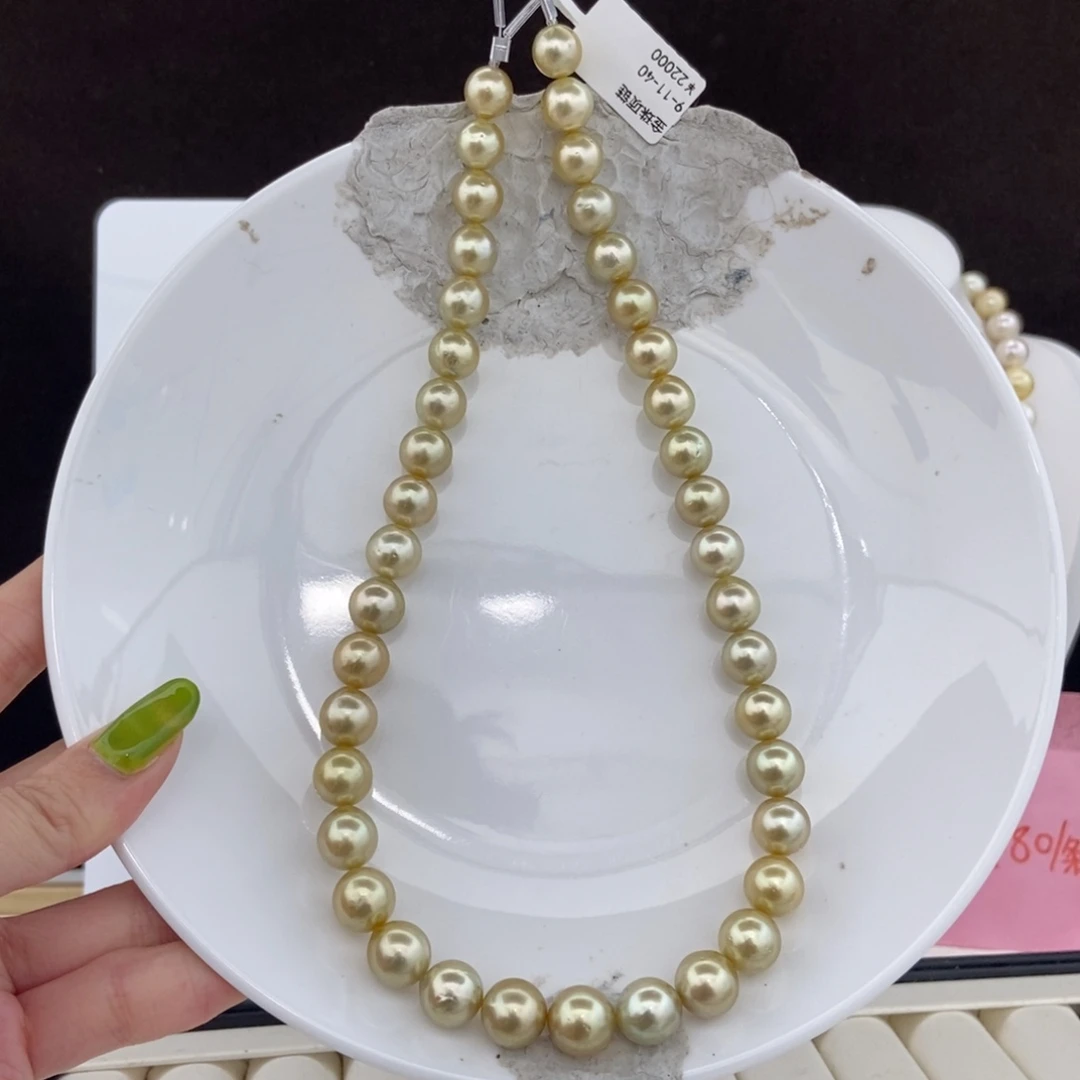 海水珍珠项链银S925镶嵌9-11/40颗