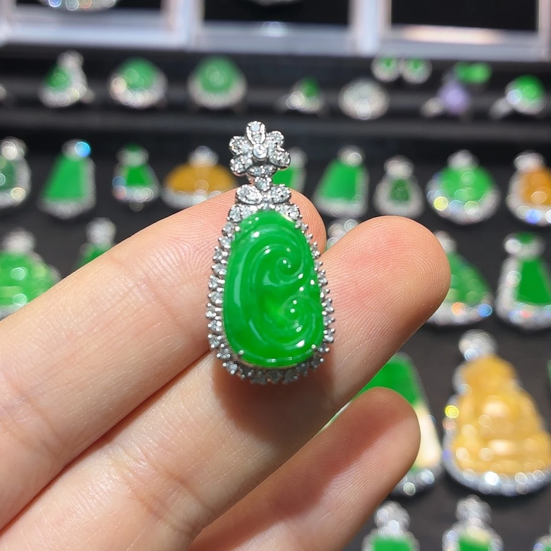 翡翠18K金镶嵌吊坠(不含链)翡翠