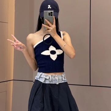 斜肩露肩针织吊带背心女夏季外穿内搭高级感无袖上衣