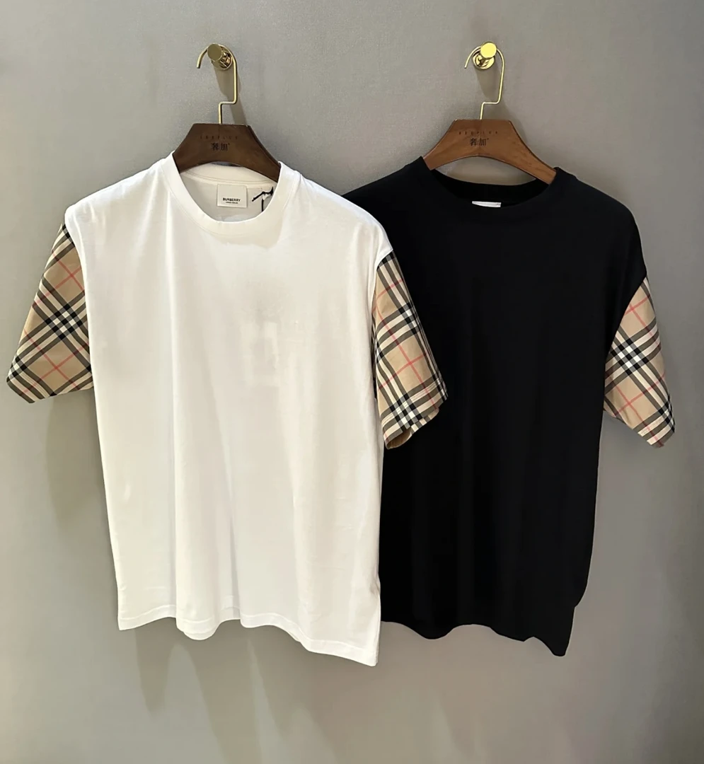 未使用 BURBERRY/博柏利 巴宝莉男女款格纹袖拼T恤半袖短袖