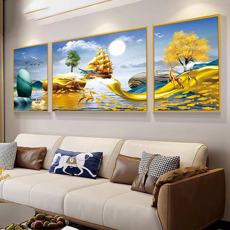 现代简约餐厅装饰画 客厅三联自粘壁画