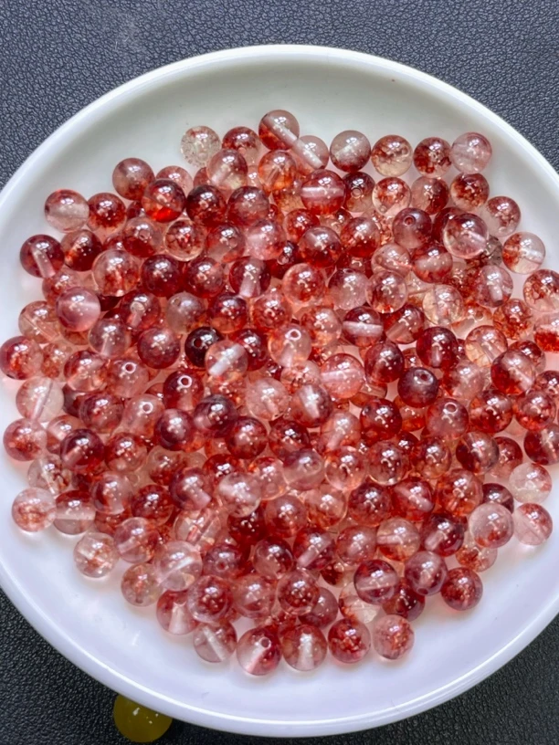 天然水晶散珠 半盆红幽灵Y1548  10MM 25颗（赠弹力绳）