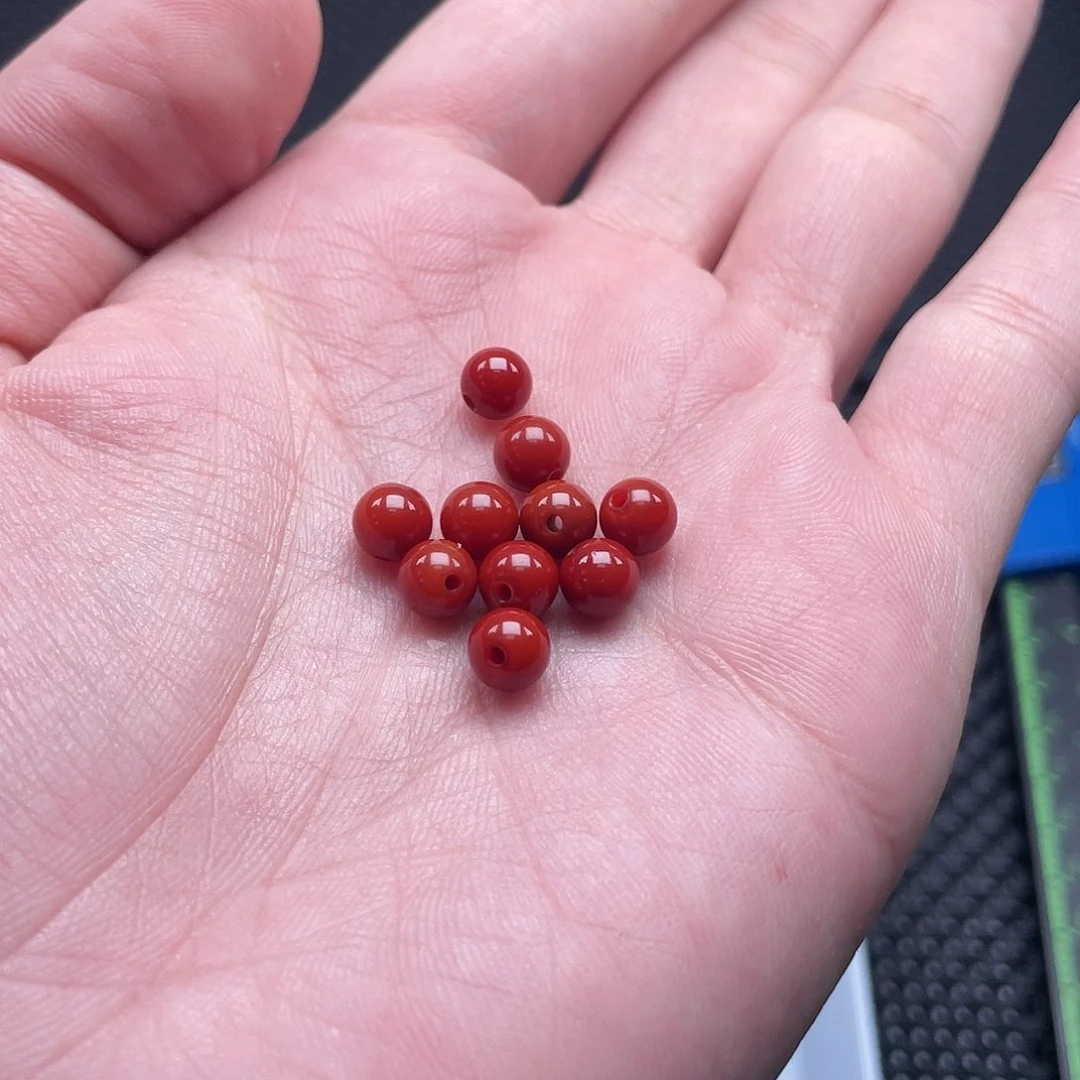 南红玛瑙6mm柿子红圆珠一组10颗未镶嵌