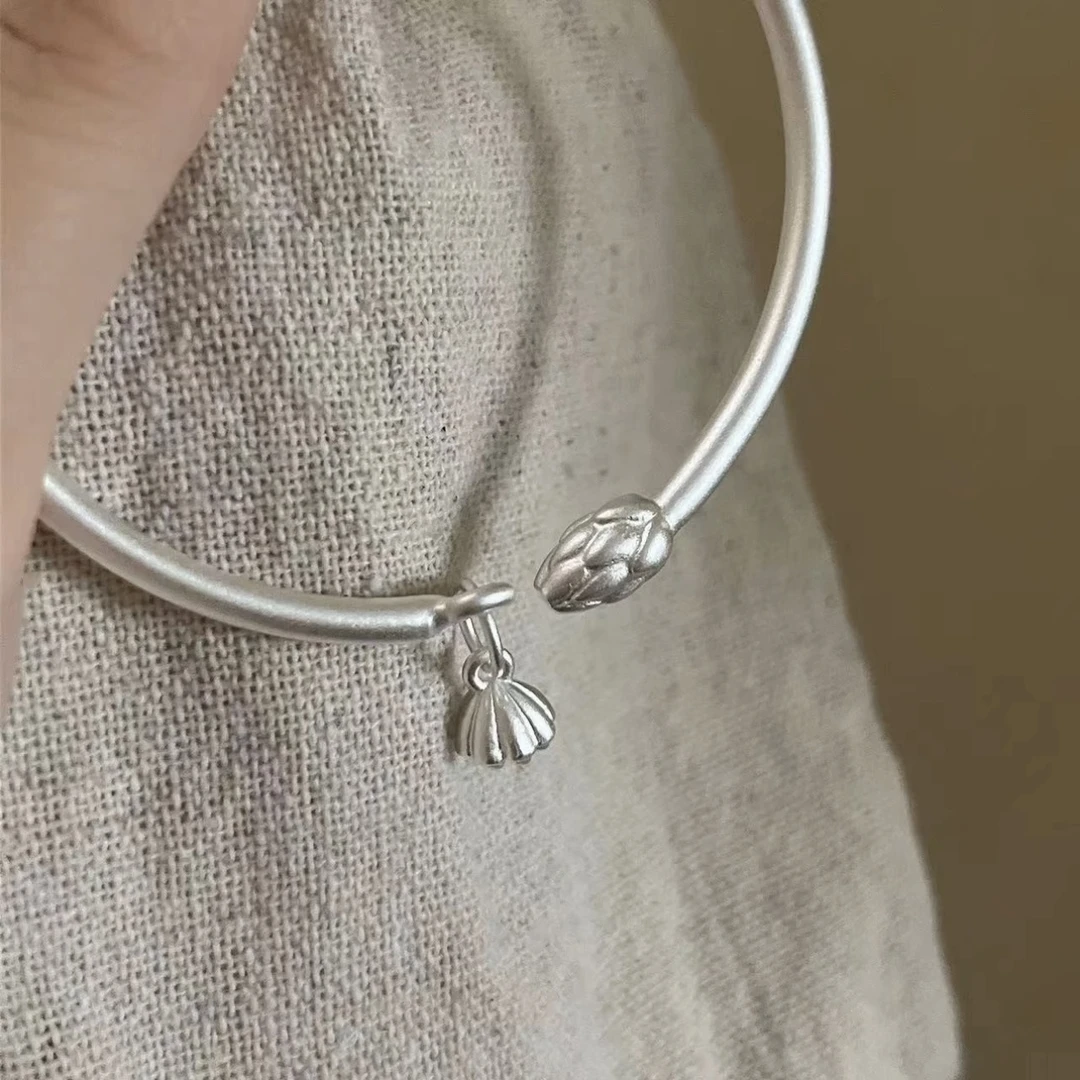 足银手镯 足银手镯 足银手镯 01号 古法两世欢开口实心足银手镯