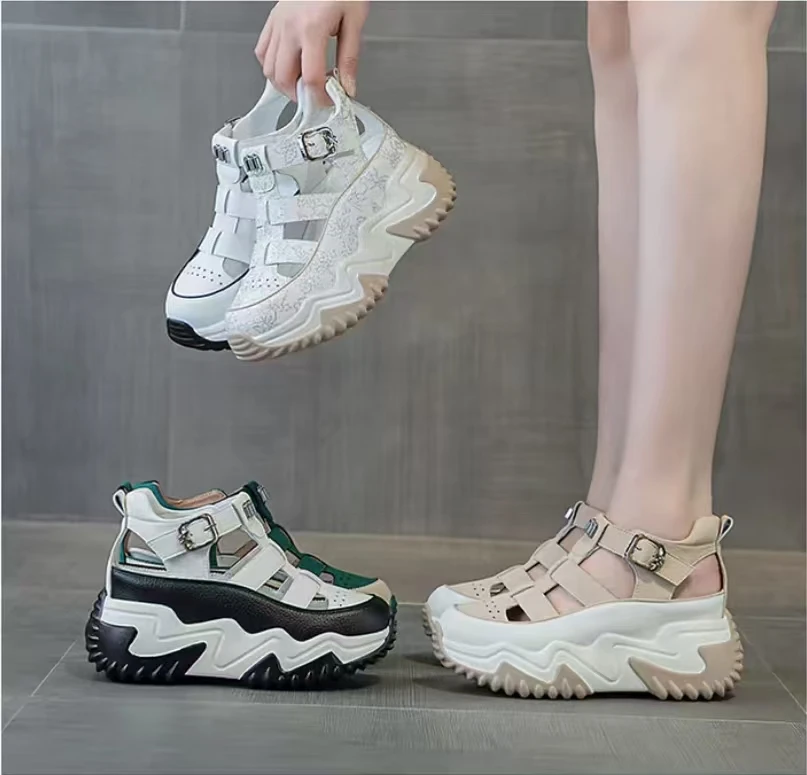 【透气轻便显脚小】厚底罗马凉鞋女夏时尚新款休闲包头镂空老爹鞋