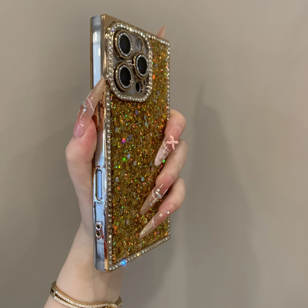 奢华电镀闪钻边框亮片适用苹果16Pro细闪iPhone15/14高级感手机壳