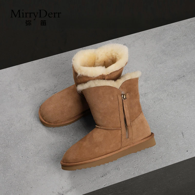 弥笛羊皮毛一体内里~2025冬季新款女加绒加厚保暖中筒外穿雪地靴