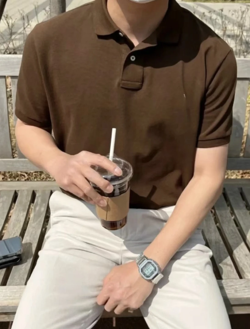 纯色男夏季短袖波浪纹男士Polo衫潮流上衣高品质百搭t恤半袖