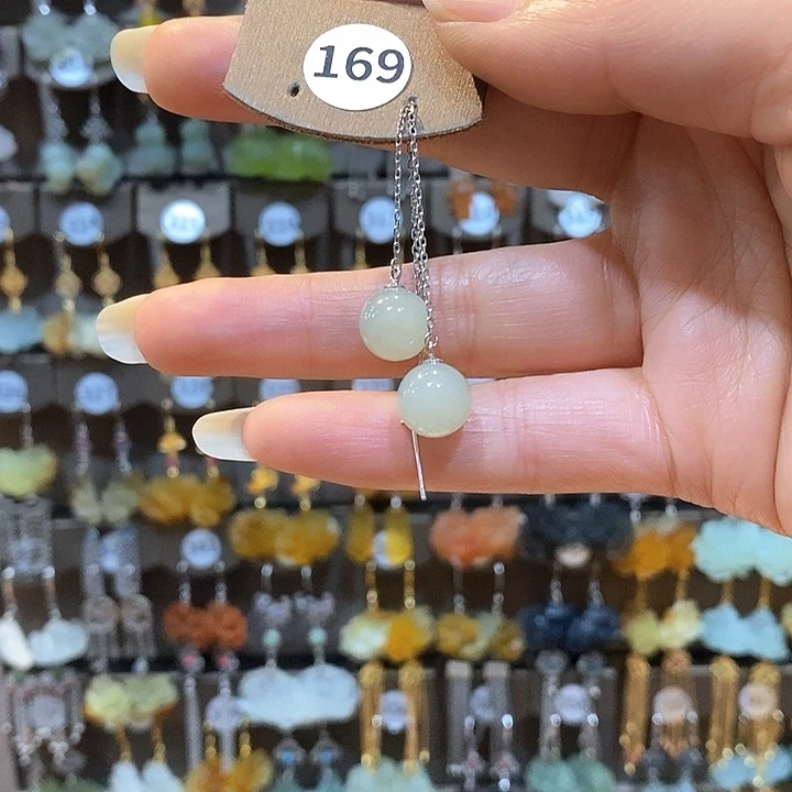 蛇纹石玉银S925镶嵌耳钉