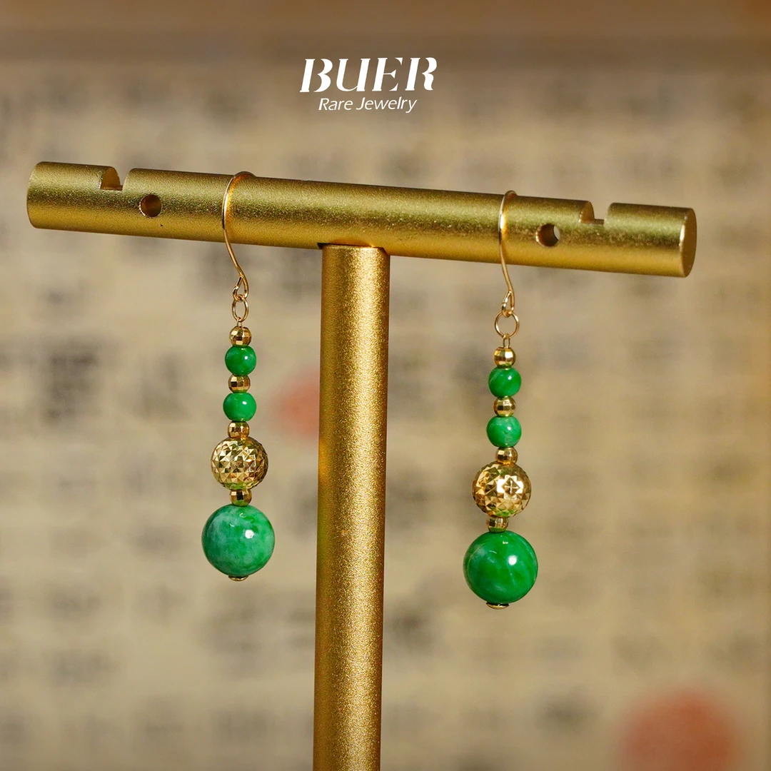 【不二】翡翠18k金耳钩