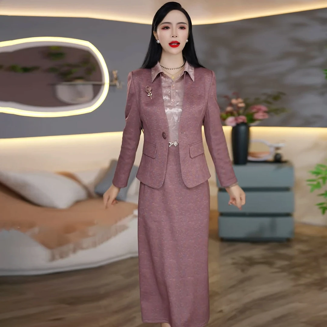 贵夫人妈妈装套装2025秋季新款时尚修身显瘦减龄连衣裙两件套